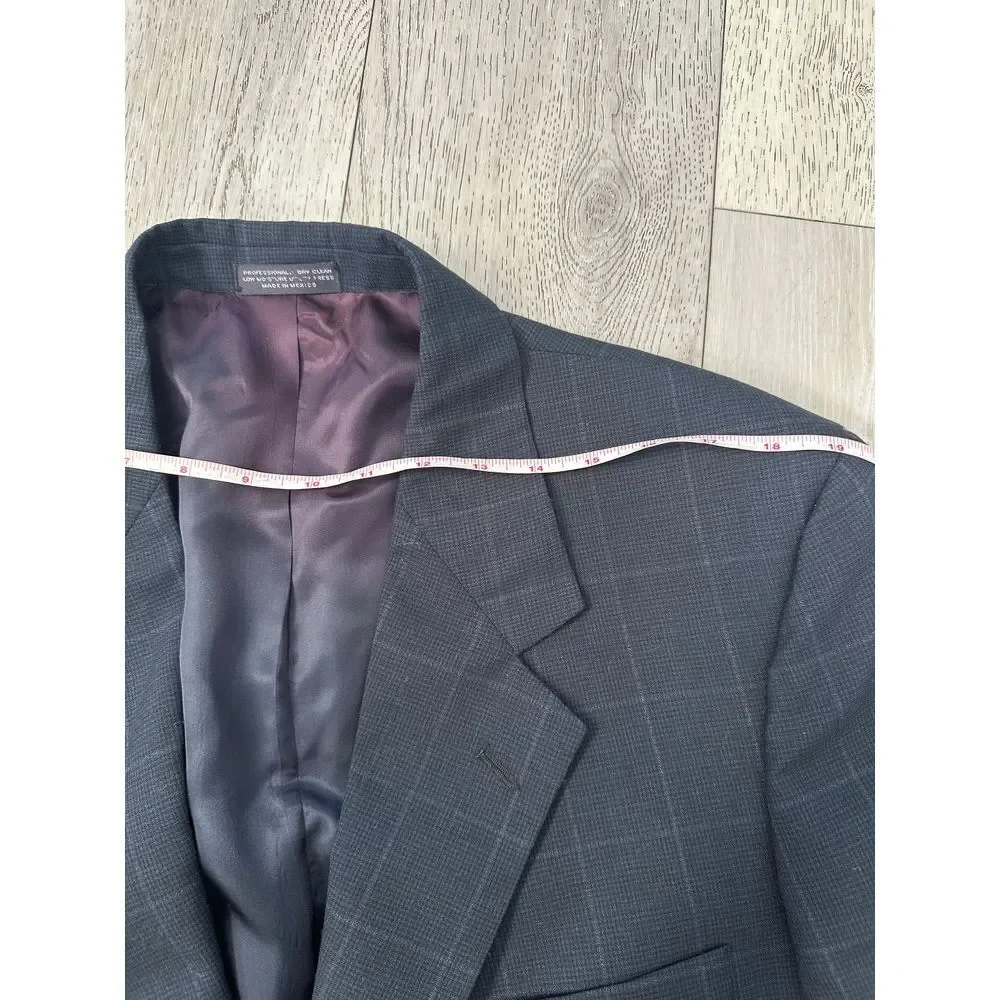 Evan Picone vintage men's wool suit Navy charcoal Windowpane size‎ 39 bottoms